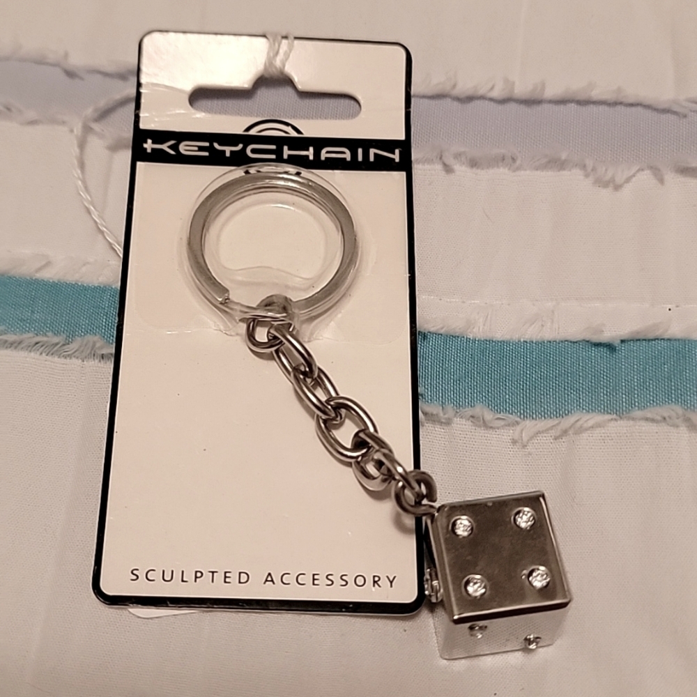 Jeweled Chrome Dice Keychain